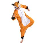 dressfan Animal Fox Onesie Fox Costume Cosplay Costume Fox Pajamas One Piece Sleepwear Orange for Unisex Adults Teens Kids,L