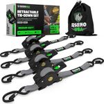 Rhino USA Retractable Ratchet Tie Down Straps (4PK) - 1,209lb Guaranteed Max Break Strength, Includes (4) Ultimate 1" x 10' Autoretract Tie Downs with Padded Handles. Use for Boat, Securing Cargo