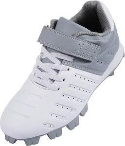 Sooneeya Kid's FG Baseball Cleats Lightweight Comfortable Youth Rubber Molded Softball Shoes Grey Size 12 M US Little Kid