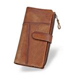 LETEULO Women's RFID Blocking Clasp Wallet Vintage Hand Rubbing Leather Wallets Organizer (Brown)