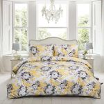 Prime Linens Duvet Cover Set 3 Pcs Polyester-Cotton Quilt Cover Bedding Set With 2 Pillow Cases Machine Washable Anti Allergic Duvet Sets (Vintage Floral Gold, King)