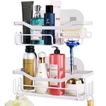 HapiRm Shower Caddy Shower Shelf, Shower Storage with 11 Shower Hooks for Hanging Sponge and Razor, Stainless Steel Wall Mounted Shower Organizer, No Drilling, White