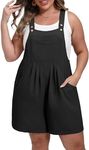 OLRIK Women's Plus Size Romper Adjustable Straps Jumpsuits With Pockets Sleeveless Casual Overall Shorts Summer Outfits, Black, 3XL