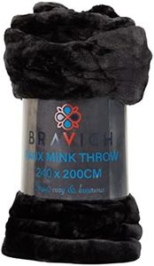 Bravich Soft Faux Mink Throw - Black. King Size Large Fluffy Blanket For Bed, Sofa & Duvet Bedding Throws. Faux Fur Thick Fleece Throw Blankets For Home - (Black, King, 200 x 240cm).