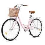 CO-Z Womens Cruiser Bike, 26 Inch Womens Bike with Basket, Beach Cruiser Bike for Short Women with Rear Rack, Adjustable Step Through Bike, Commute Bike Bicycle for Women Ladies Girls Adults, Pink