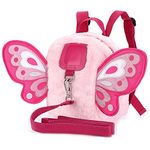 BTSKY Fluff Butterfly Baby Toddler Backpack Bag with Safety Rein - Kids Walking Harness Anti-Lost Harness Leash Strap Belt, Pink