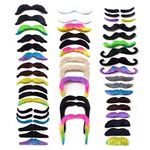 SRJQXH 48 Pcs Fake Moustache, 16 Different Types Party Fake Beard, Artificial Moustache Set, Used for Different Parties, Masquerades, Carnivals