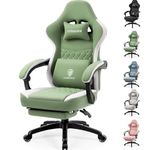 Dowinx Gaming Chair Fabric with Pocket Spring Cushion, Massage Gaming Chair with Footrest, Ergonomic PC Chair, Gamer Chair, Office Chair, 150 kg Load Capacity, Green