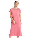 Amazon Brand - Symbol Women's Cotton Solid Calf Length Nightdress Relaxed Nightgown (EI/SW/CMDR02_Pink_XL)