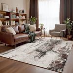 Macgace Modern Abstract Rugs for Living Room, 6'x9' Machine Washable Area Rug with Non Slip Backing for Bedroom, Soft Floor Covering Contemporary Carpet for Dining Room Kitchen Home Office, Brown