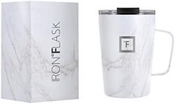 IRON °FLASK Grip Coffee Mug - 350 ml, Leak Proof, Vacuum Insulated Stainless Steel Bottle, Double Walled, Thermo Travel, Hot Cold, Water Metal Canteen (Carrara Marble)