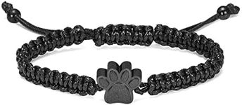 constantlife Paw Print Cremation Bracelet for Ashes Stainless Steel Urn Braided Rope Adjustable Bangle Keepsake Pet Dog Cat Memorial Ash Holder Jewelry (Black)