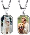 Custom Octangle Dog Tag Both Side Photo Necklace Personalized Stainless Steel Picture Pendant Full Color Image Print Memorial Keepsake Jewelry for Father Mum Gifts for Family Couples NANA Grandpa