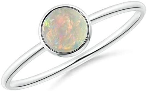 Angara Natural Opal Solitaire Ring for Women | Bezel Set Round Opal Stackable Ring in White Gold | October Birthday, Anniversary, Gemstone Jewelry Gift | AAA | 5mm | Ring Size- 6.5