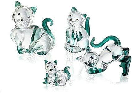 HDCRYSTALGIFTS Blown Glass Cat Figurines Collectibles Pack of 4 Emerald Green Crystal Kitty Animal Statue Kitten Sculpture for Home Decor Gift