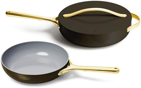 Caraway Fry Pan and Sauté Pan Duo - 10.5” Ceramic Frying Pan and 12” Deep Sauté Pan with Lid - Non Stick, Non Toxic, Oven Safe - Black