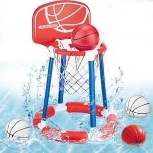 Pool Basketball Hoop with Backboard, Floating Pool Toy for Kids, Inflatbale Pool Basketball Outdoor Toys with 4 Balls & Pump for Swimming Pool, Water Summer Game for Kids Adults, Red