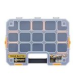 Stackable Storage Organiser 17" Inch With Transparent Lid 15 Adjustable Compartments Lightweight Portable Toolbox For Screws Nuts Tools Small Parts TOUGH MASTER