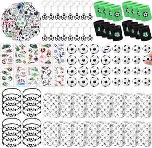 Aoriher 162 Pcs Sport Party Favors Set, Sport Party Gift Bag Fillers Foam Sports Balls Tattoo Stickers Keychains Sticker Charm Bracelets Sport Wristband Pull Back Cars for Party Supplies (Soccer)