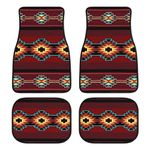LONSANT Aztec Car Floor Mats Set of 4,Southwest Native American Tribal Aztec Navajo Striped Red Print Vehicle Front Rear Car Floor Carpets Rugs Non-Slip Car Accessories Universal Fit for Car Truck