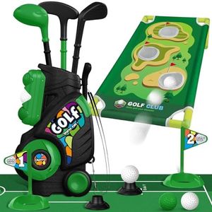 Liberry Toddler Golf Set for Age 2 3 4 Boys Girls, Upgraded Kids Golf Cart with Putting Mat & Cornhole Board, Outdoor Indoor Sports Toys for Birthday, Black