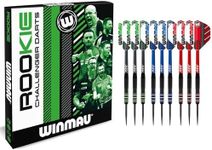 Winmau Rookie Multi Brass Darts Set in Red, Blue and Green with Flights, Shafts (Stems) and Exclusive Darts Booklet