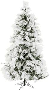 Fraser Hill Farm 6.5-Ft. Unlit Snowy Pine Snow Flocked Artificial Christmas Tree with Stand, Full Figure Foldable Christmas Tree with Realistic Foliage & Flame Retardant PVC Tips, Xmas Decor
