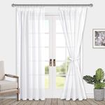 DWCN White Sheer Curtains Pencil Pleat Net Curtains for Windows with Tiebacks Semi Transparent Voile Curtains for Bedroom Living Room Rod Pocket, 2 Panels, W55 x L96 Inch