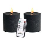 smtyle Black Flickering Halloween Flameless Candles Home Decor Battery Operated with None-Moving Wick LED Pillar Candle 3 x 3 inch Set of 2