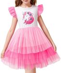 LQSZ Girls Tulle Dresses Princess Flutter Sleeve Cute Unicorn Shirt for Toddler Girl 3-12 Years