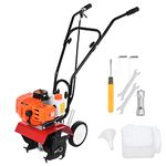 Calager 52cc Petrol Garden Tiller, 2 Stroke 9000RPM Gas Soil Tiller, 1.2L Fuel Tank 6-inch Working Depth 7.9-inch Tilling Width Digging, Garden Small Rotavator Soil Turner Tool Orange