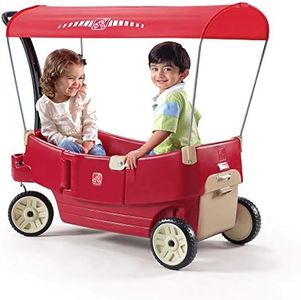 Step2 All Around Canopy Wagon for Kids, Spacious Outdoor Wagon with Seats, Safety Belts, and Adjustable Canopy, Ages 1.5-5 Years Old, Red