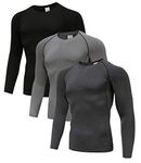 Long Sleeve Men's Compression T-Shirt Long Sleeve Cool Dry Sports (Pack of 3) Black/Grey/Charcoal-S