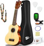 Everjoys Soprano Ukulele Beginner Pack-21 Inch w/Rainbow String Free Online Lesson Gig Bag Fast Learn Songbook Digital Tuner Pick All in One Kit