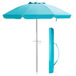 COSTWAY 2M Beach Umbrella with Carrying Bag, UPF50 + Sun Protection Sunshade Shelter, Outdoor Garden Patio Tilting Parasol (Turquoise)