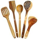 India'S Big Shop Wooden Brown Spoon Set Of 5 | 1 Frying, 1 Serving, 1 Spatula, 1 Chapati (Made In India) - 25 Cm