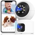 JAIOT 2K 4MP Indoor Security Camera, Dual Lens Security Camera for Pet/Baby Monitor, WiFi Pet Camera with Phone APP, 2-Way Audio, Motion Tracking, Siren, Works with Alexa