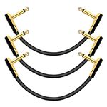 AZOR Guitar Patch Cables Right Angle 4 Inch 10cm 1/4 Instrument Cables for Guitar Effects Pedal 3 Pack (Gold)