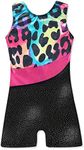 XiaoMoSha Gymnastics Leotards for Girls Sleeveless Dance Unitards Ribbon Sparkle Leotard Gymnastics Athletic for Little Girls(Leopard, 7-8 Years)