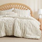 Bedsure Tufted Boho Comforter Set King - Linen Boho Bedding Comforter Set, 3 Pieces Farmhouse Shabby Chic Embroidery Bed Set, Soft Jacquard Comforter for Women Men Girls