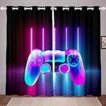 Loussiesd Gamer Thermal Curtain Boys Games Windows Curtain for Bedroom Kids Teens Video Game Gamepad Room Darkening Curtain Novelty Gradient Game Controller Drapes,W46*L54