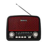 Wenpzeray D-612 AM FM Shortwave Radio Portable Retro Receiver Speaker with USB/Micro SD/TF Card Jack Earphone Jack MP3 Player AC Power or Battery Operated Good for Home or Outdoor (Red)