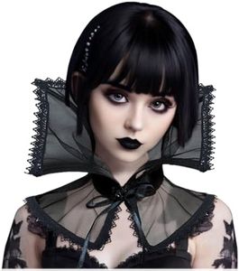 L'VOW Gothic Vampire Lace-up Collar Victorian Neck Cover Choker Stand Up Fake Mesh Collar Medieval Women Baroque Accessories(Black Mesh)