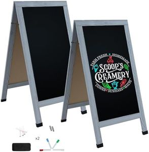 Sunnydaze Magnetic A-Frame Chalkboard Sign - Chalk Sandwich Board Sidewalk Sign - 48" x 24" - Graywashed - 2-Pack