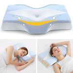 Memory Foam Neck Support Pillow for Neck and Shoulder Pain Sleeping with Cooling Pillowcase: Ergonomic Cervical Pillow 5X Pain Relief - Orthopedic Contour Bed Pillows for Side Back Stomach Sleepers