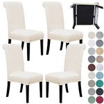 SPRINGRICO 4 Pack Dining Room Chair Covers with seat Belt, Stretch Parsons Chair Slipcover Washable Kitchen Dining Chair Cover Removable Seat Protector Set of 4, S3- Cream Color