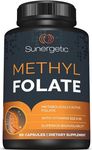 Sunergetic Premium Methyl Folate Supplement – with Methylated Vitamin B12 and Vitamin B6 – Metabolically Active Folate as Magnafolate - Methylfolate 400 mcg per Capsule – 60 Capsules