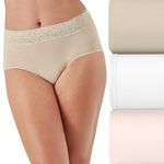 Bali Women's Underwear 3-Pack, Modern Seamless Brief Panties with Lace Trim, Almond/White/Light Buff, 6 (Pack of 3)