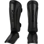 Raytos Muay Thai Shin Guards - MMA Kickboxing Leg Instep Protective Pads, Martial Art Sparring Gear for BJJ Karate Boxing Taekwondo Training, Men Adults Kids Children (Black&Black, L)