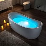 WOODBRIDGE 71" x 31-1/2" Whirlpool Water Jetted and Air Bubble Freestanding Heated Soaking Combination Bathtub, BJ300